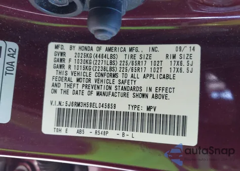 2014 Honda Cr-V Ex from USA, damaged, VIN 5J6RM3H59EL045659